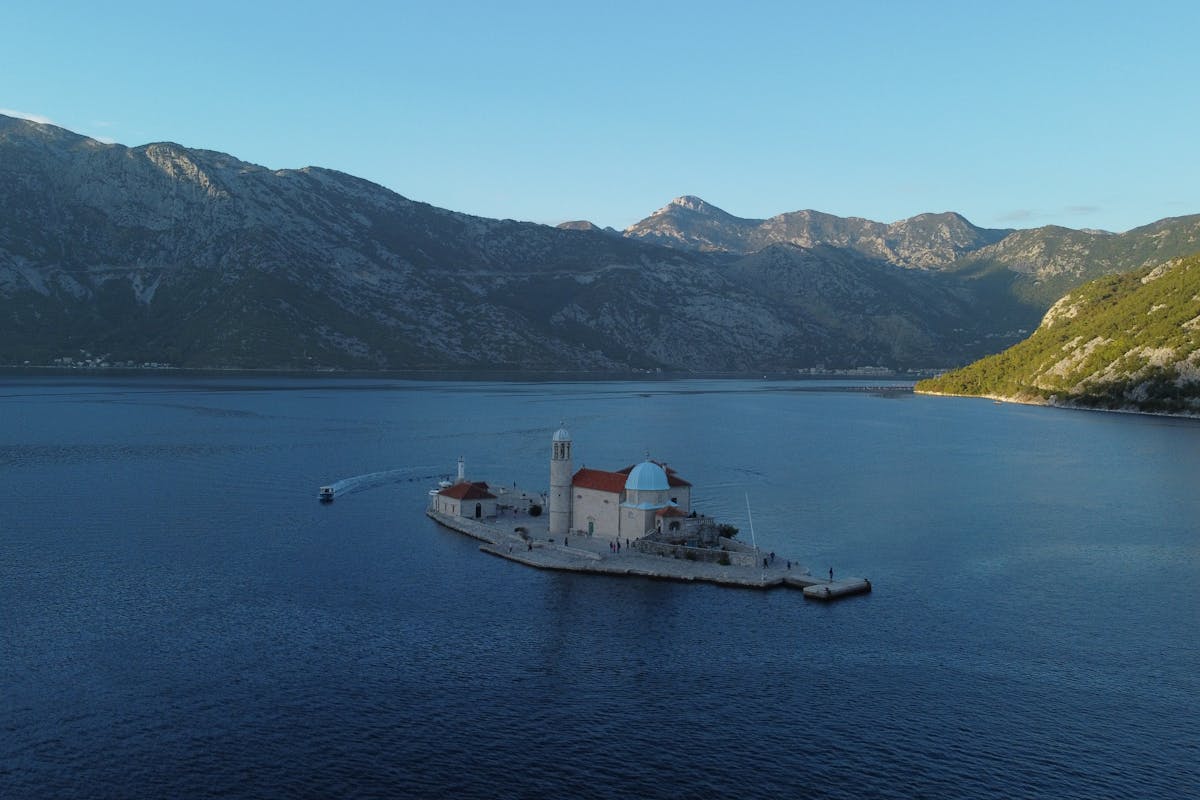 Aerial view of Kotor Old Town and bay from the Lovćen road