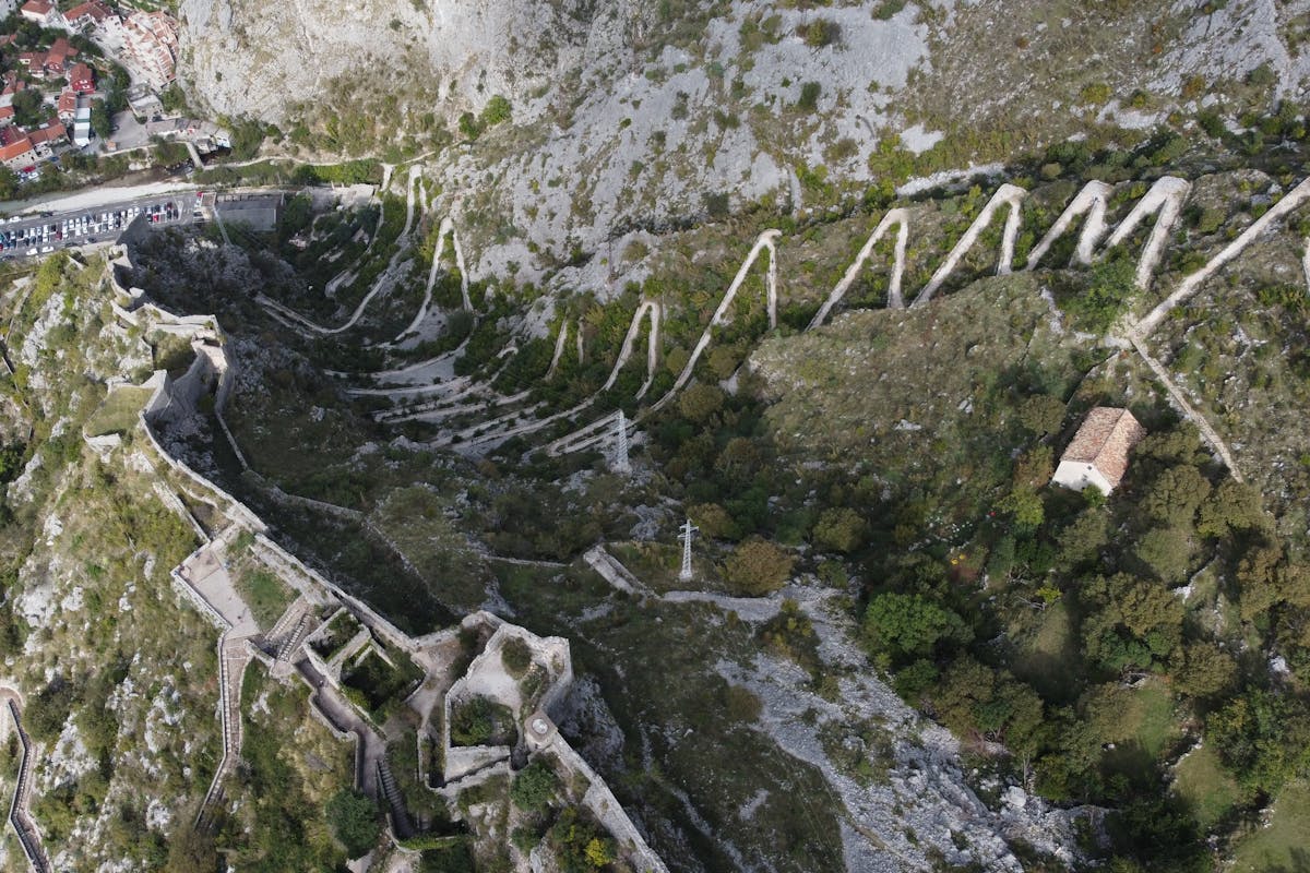 Stone steps on the Kotor fortress wall trail