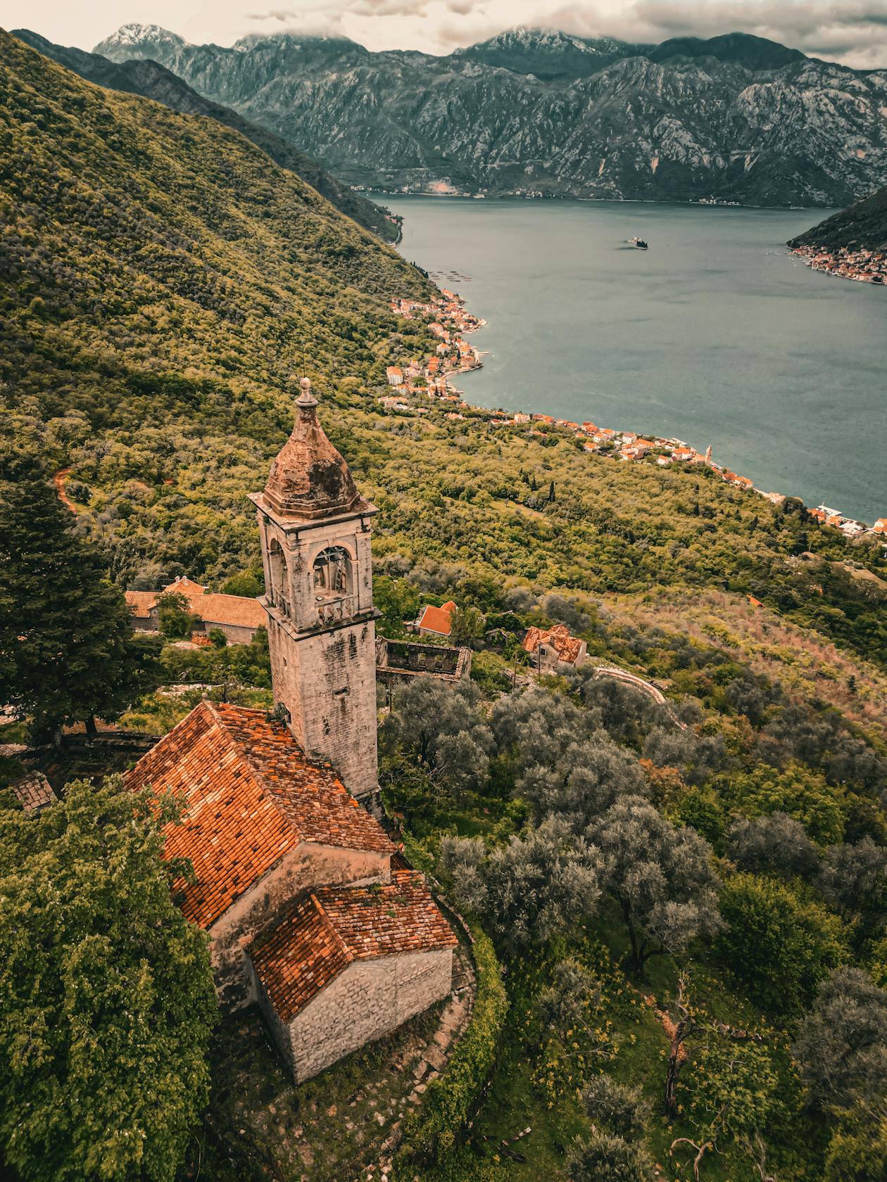 Kotor fortress walls climbing the mountain above the Old Town