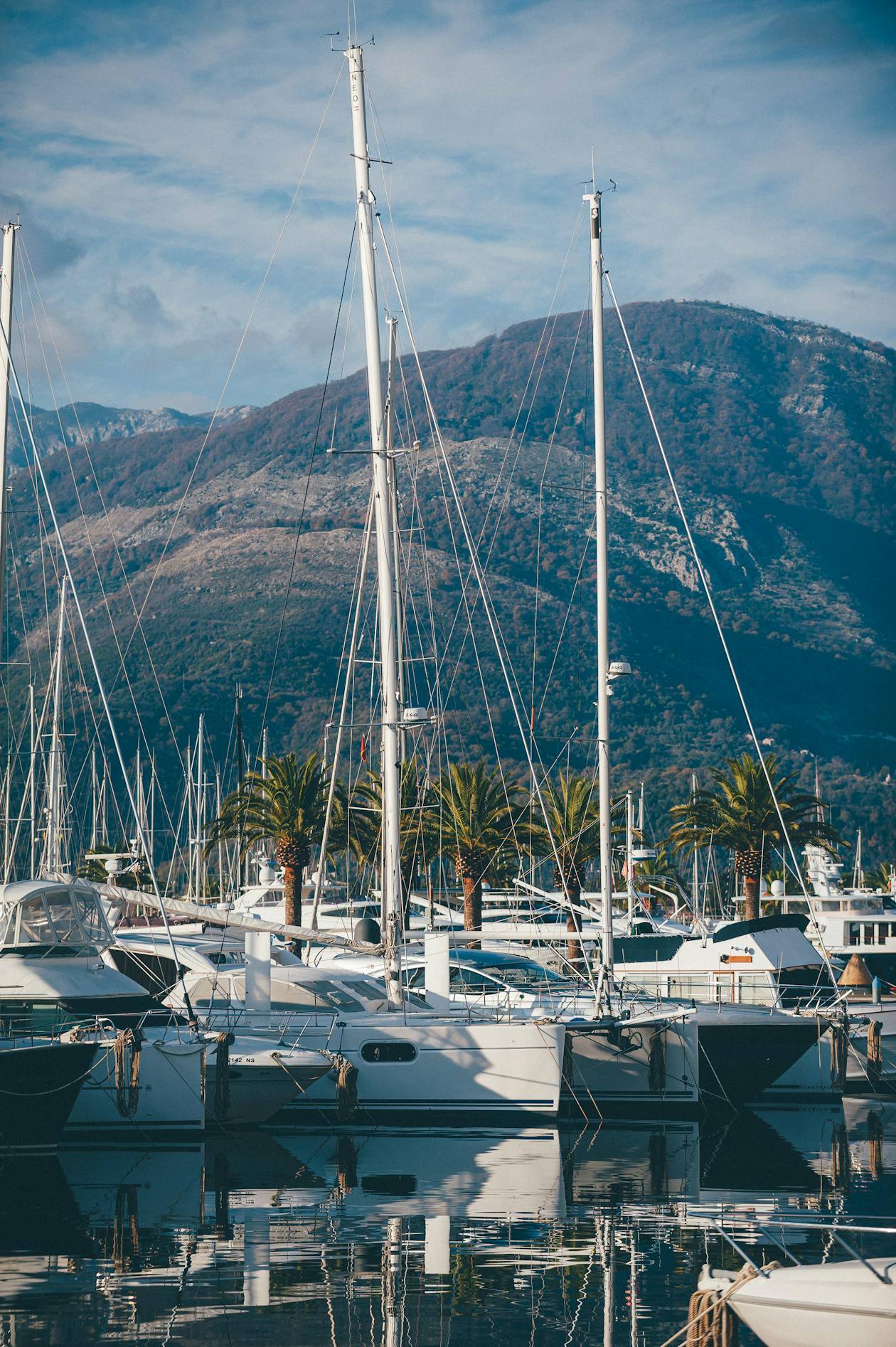 Porto Montenegro marina with superyachts at berth